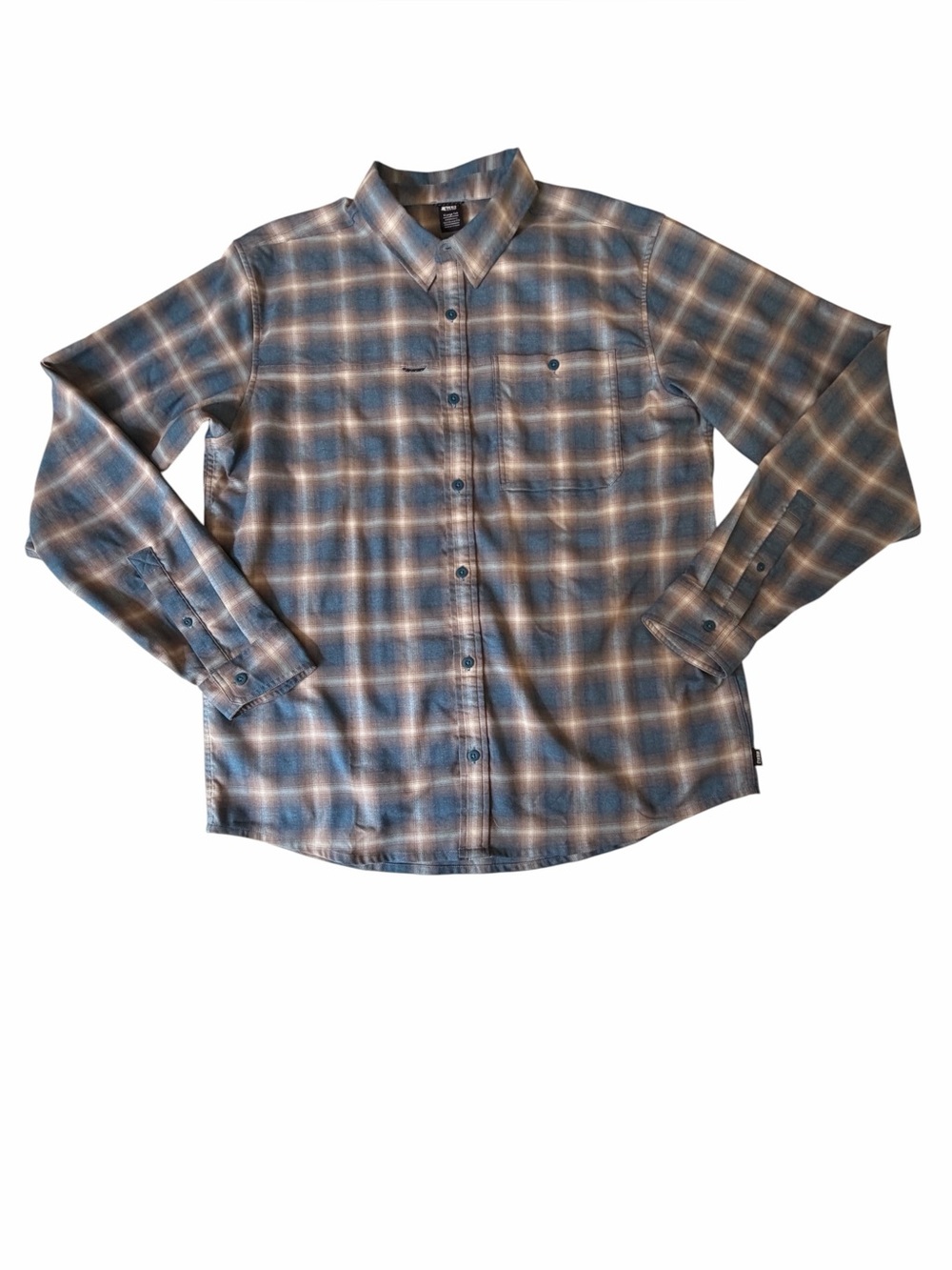 REI Plaid Blue Tan Outdoors Casual Button Up Shirt, XLT